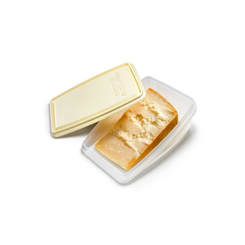 Airtight tip-to-fridge packaging for Parmesan cheese